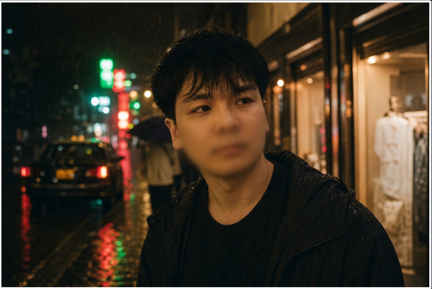 Rainy night portrait of Gael
