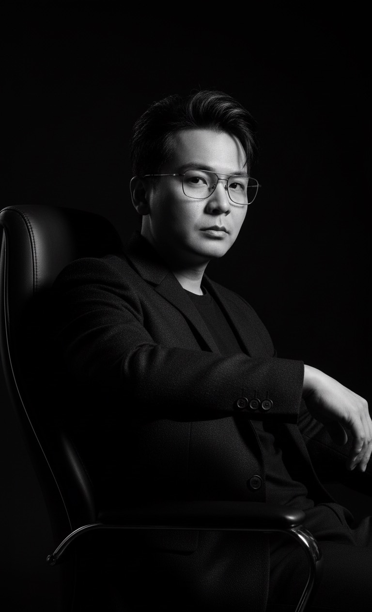 Black and white seated portrait of Gael